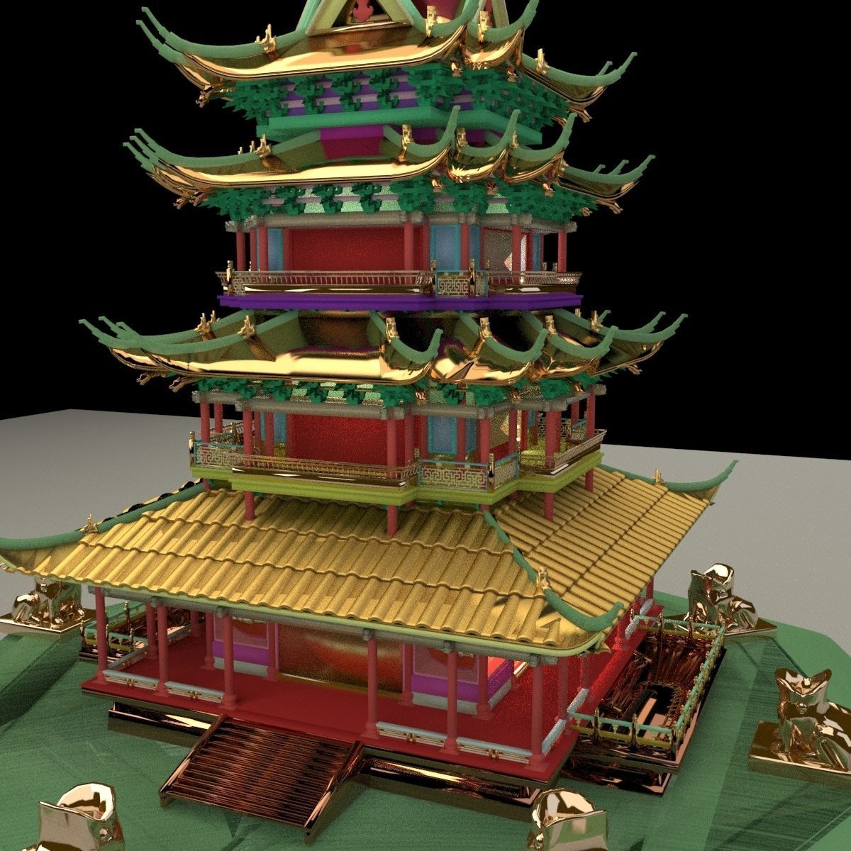 Chinese tower 3D model_4