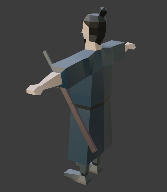 Lowpoly Samurai Unity Ready 3D model Low-poly 3D model_3
