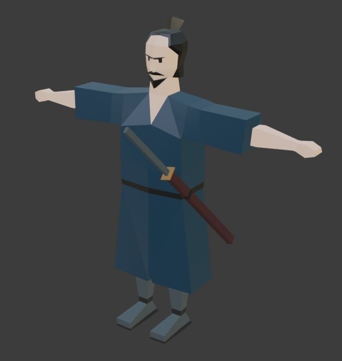 Lowpoly Samurai Unity Ready 3D model Low-poly 3D model_2