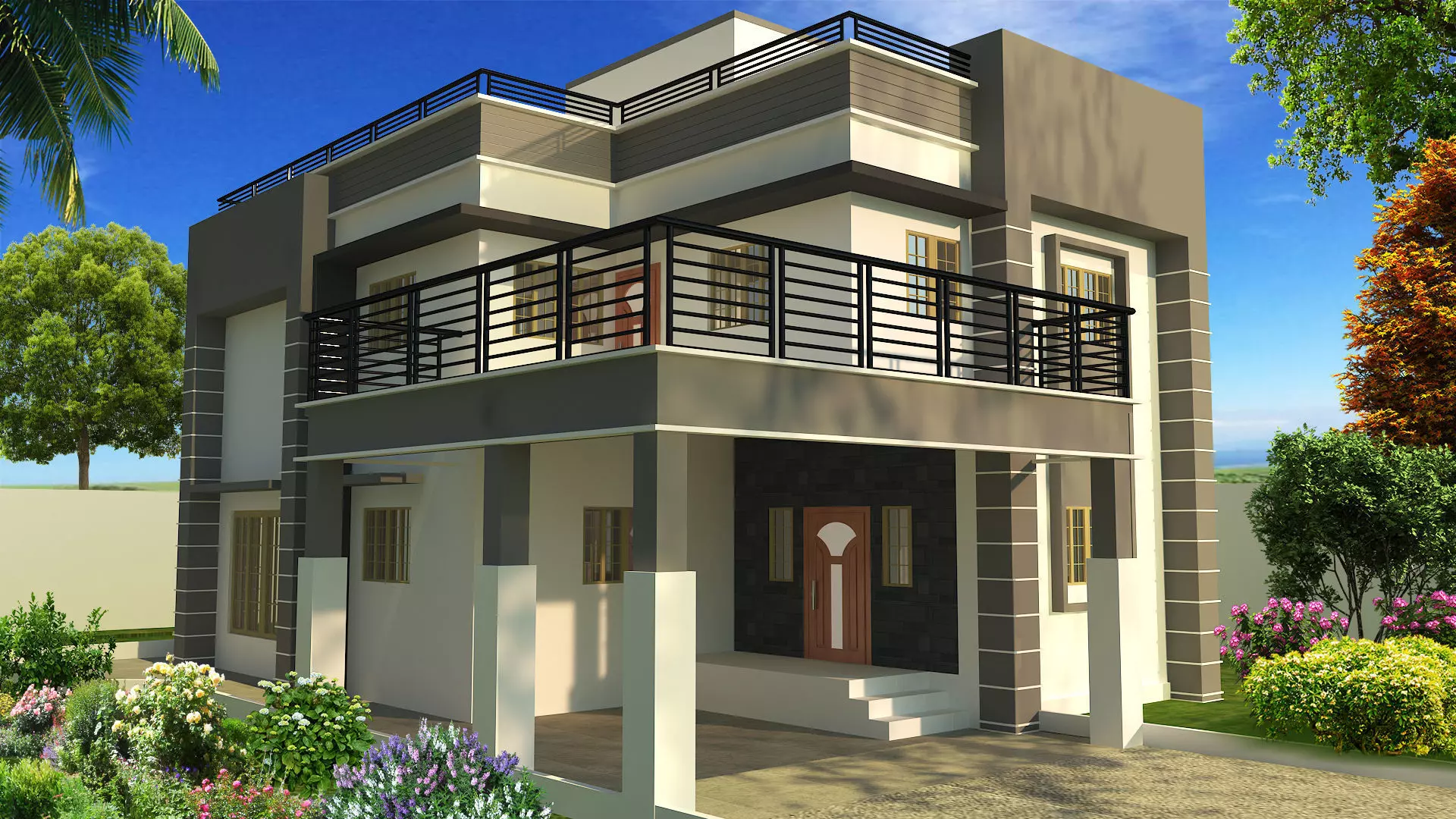 House two story with balcony 3D model_0