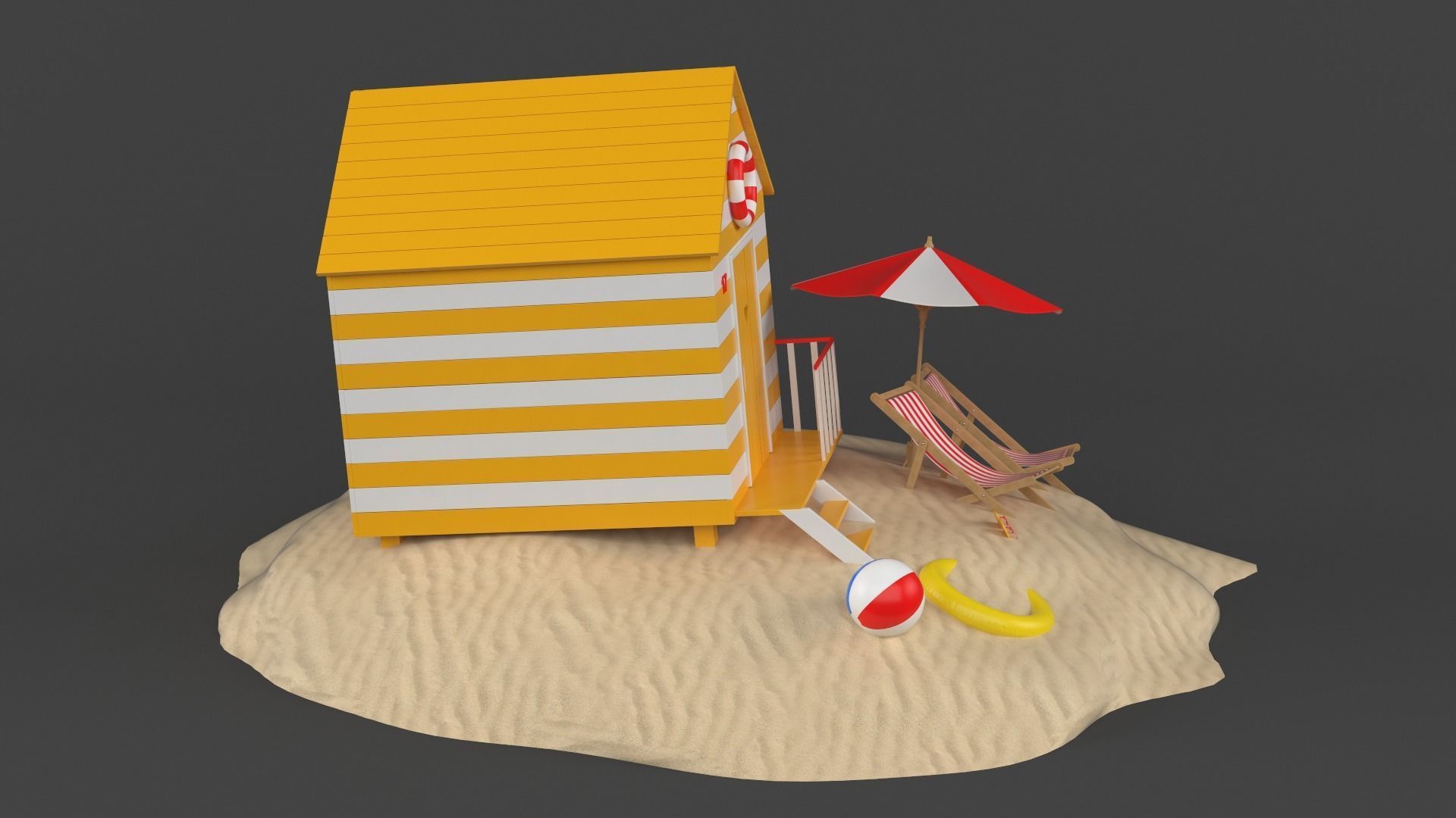 Beach Hut Umbrella and Chair 3D model_3