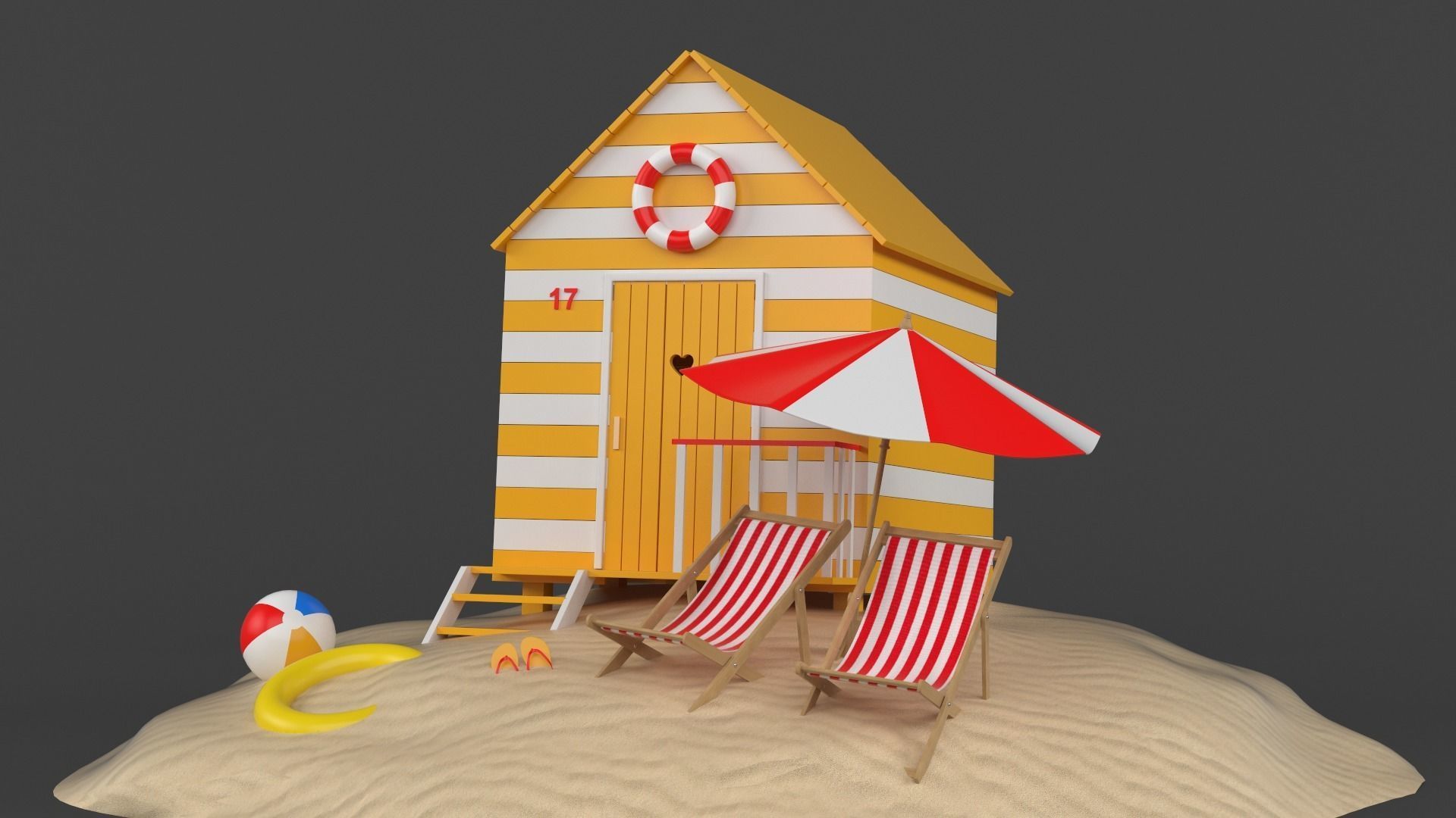 Beach Hut Umbrella and Chair 3D model_1