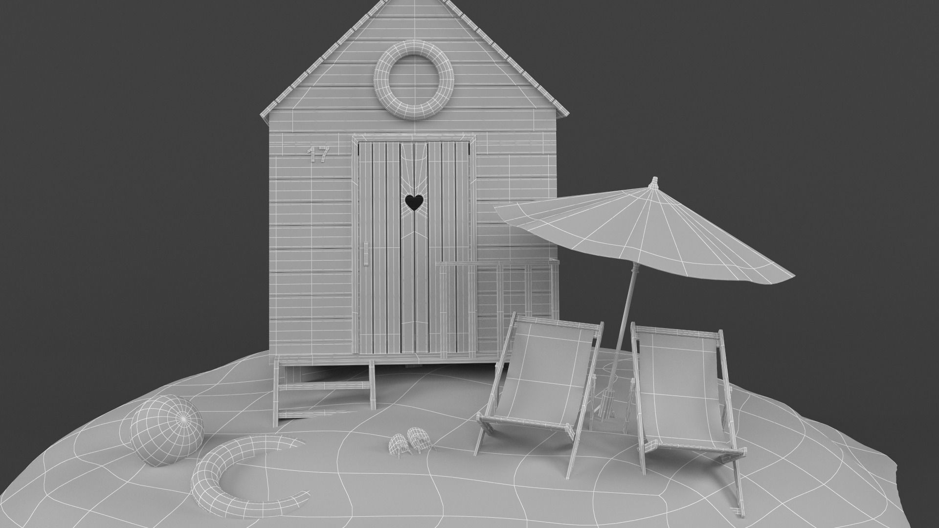Beach Hut Umbrella and Chair 3D model_10