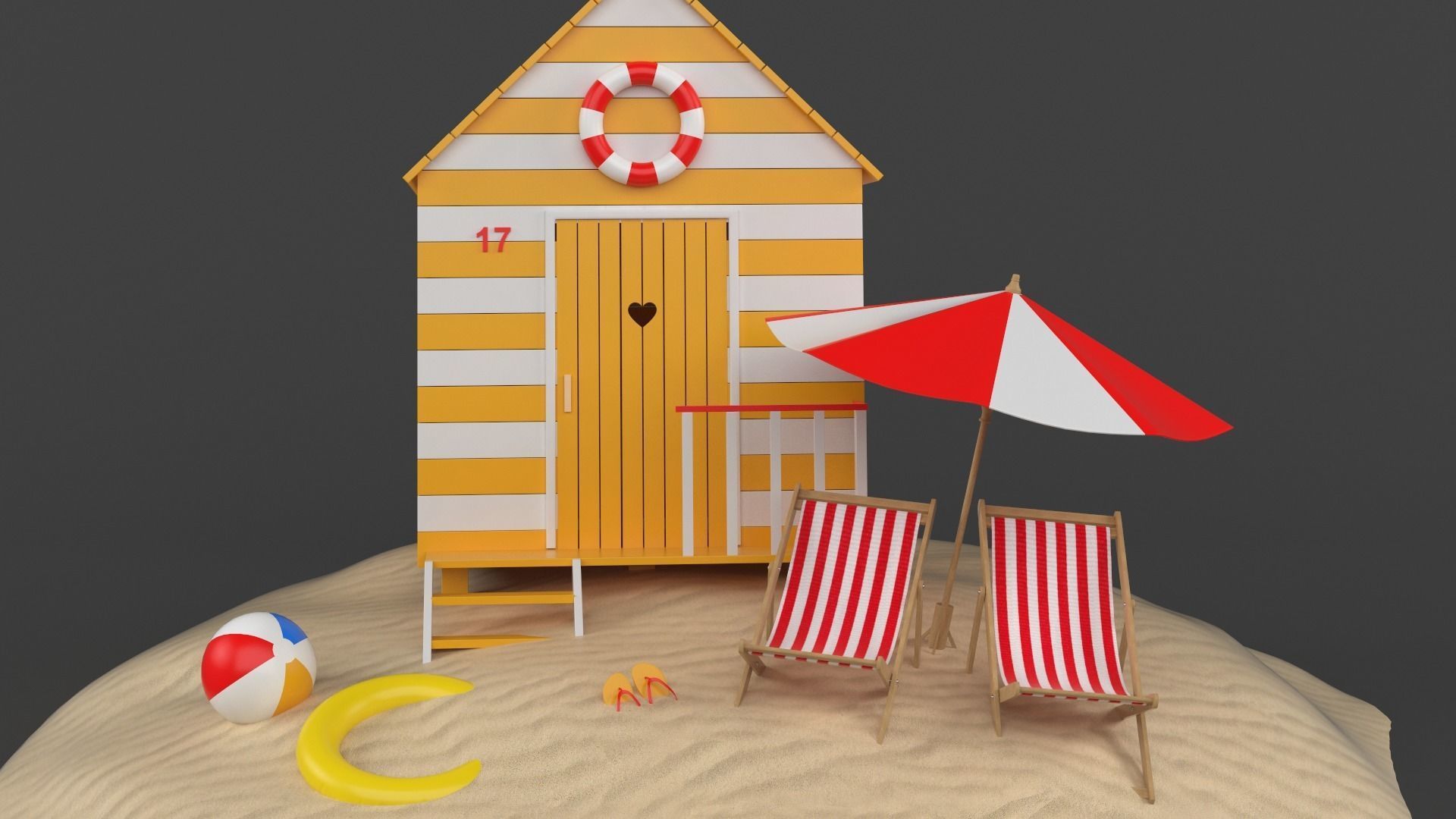 Beach Hut Umbrella and Chair 3D model_4