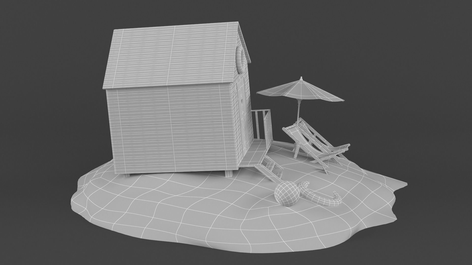 Beach Hut Umbrella and Chair 3D model_9