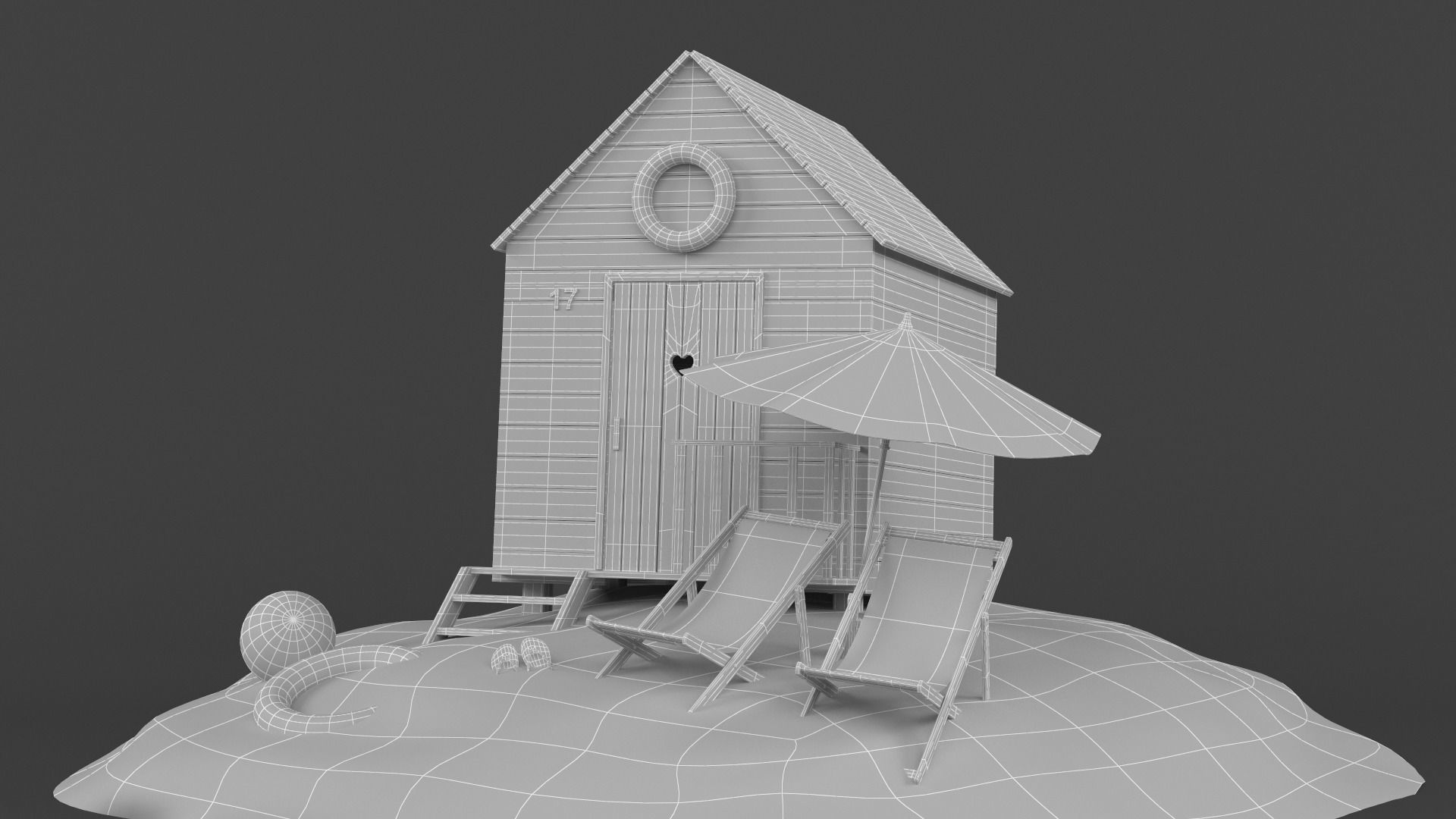 Beach Hut Umbrella and Chair 3D model_7