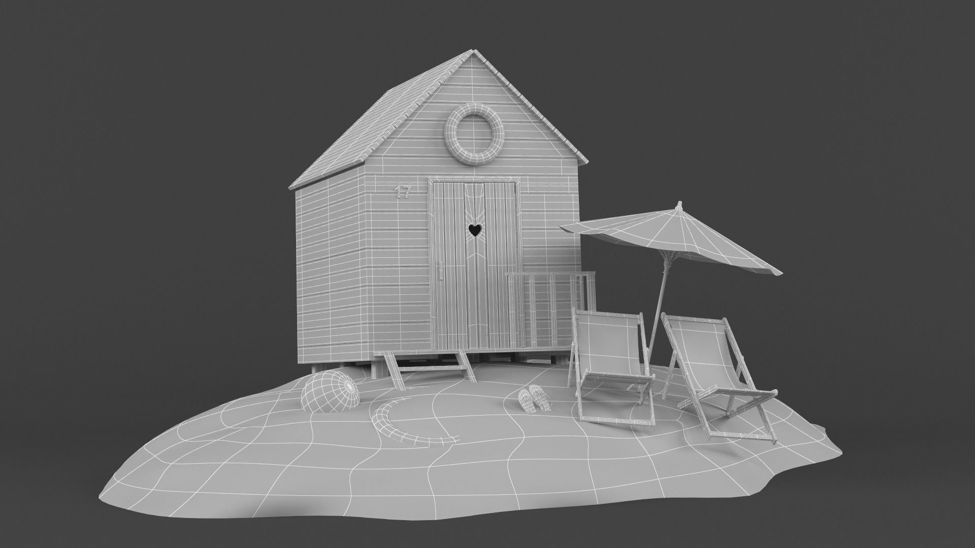 Beach Hut Umbrella and Chair 3D model_6