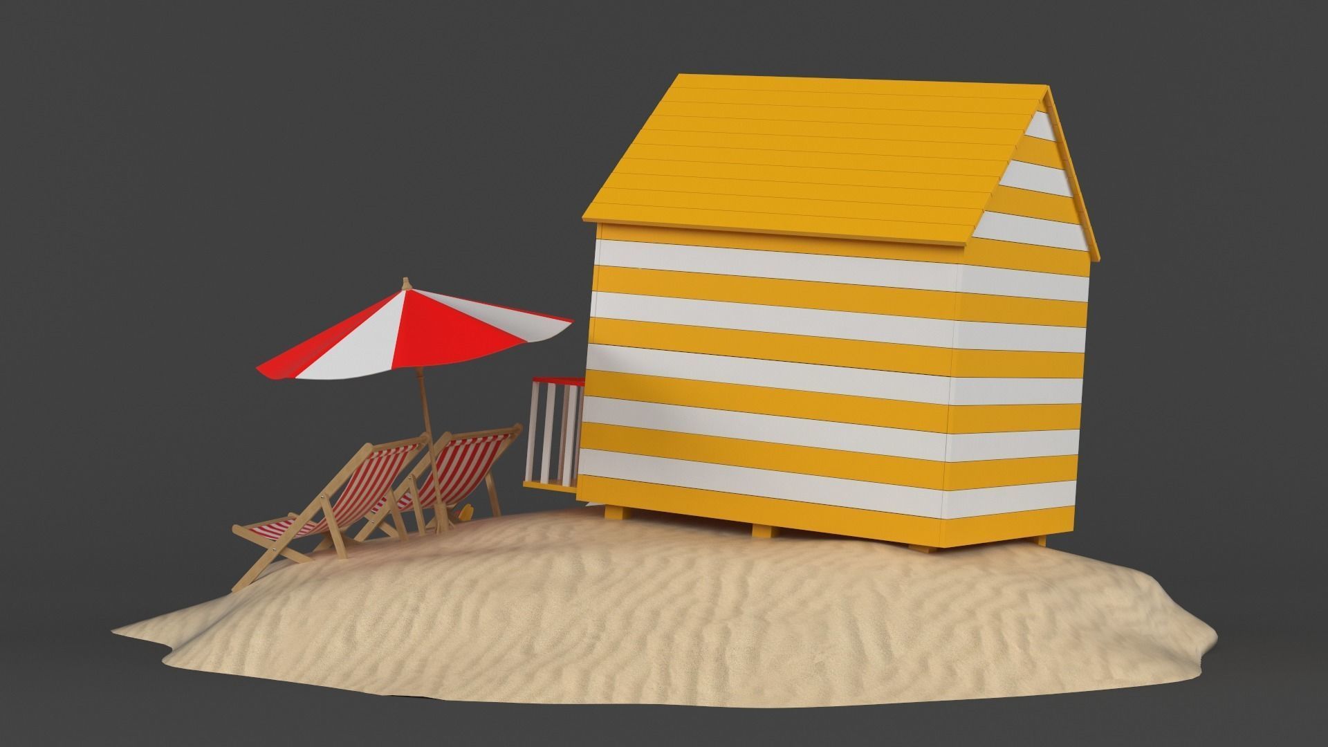 Beach Hut Umbrella and Chair 3D model_2