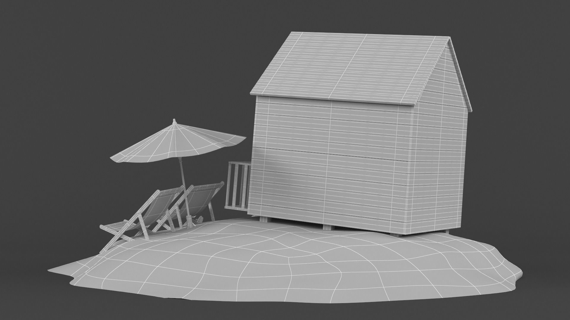 Beach Hut Umbrella and Chair 3D model_8