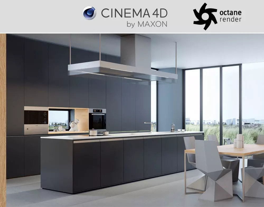 Octane - C4D Scene files - Minimalist Kitchen Interior Scene 3D model_0
