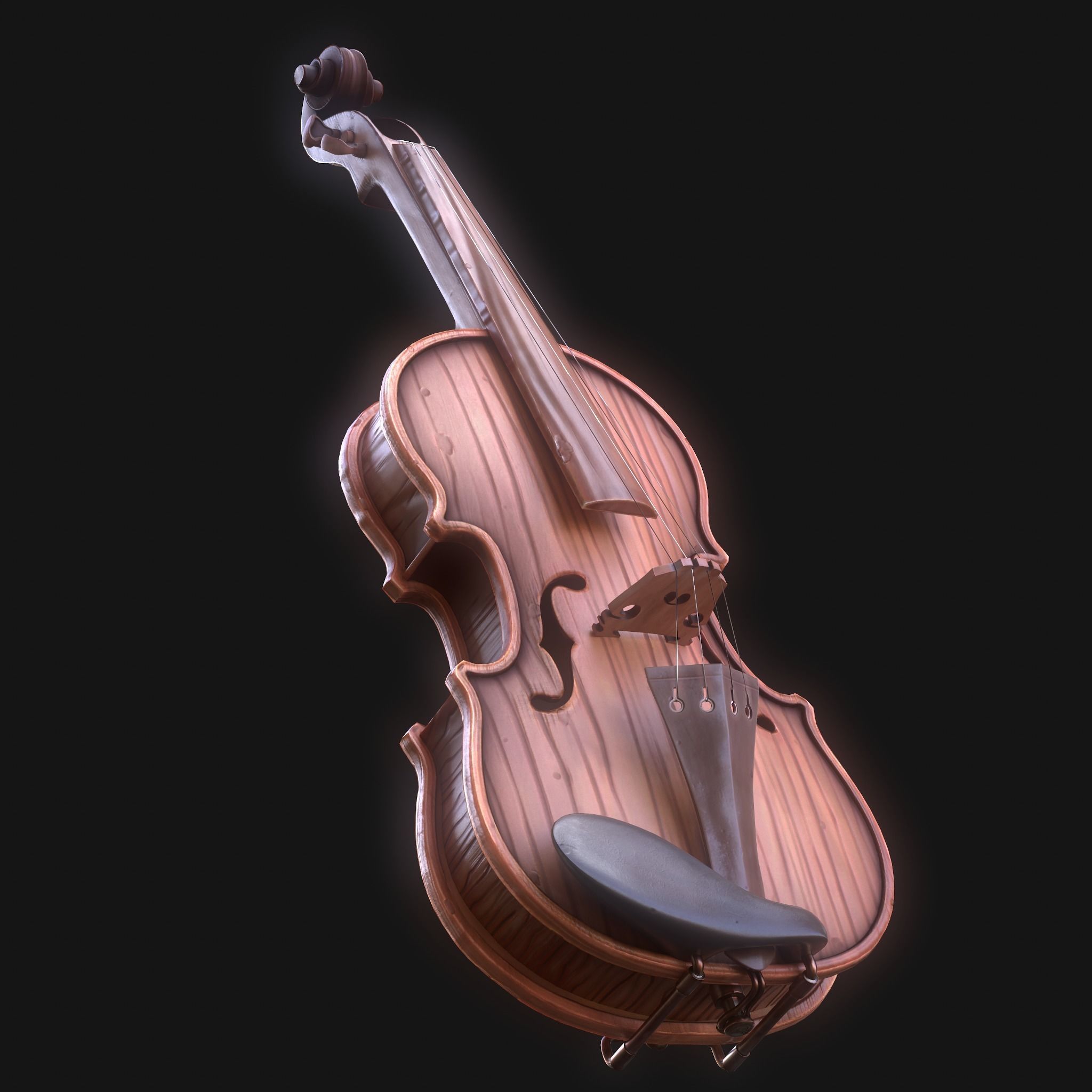 Stylized Wood Violin Low-poly 3D model_4