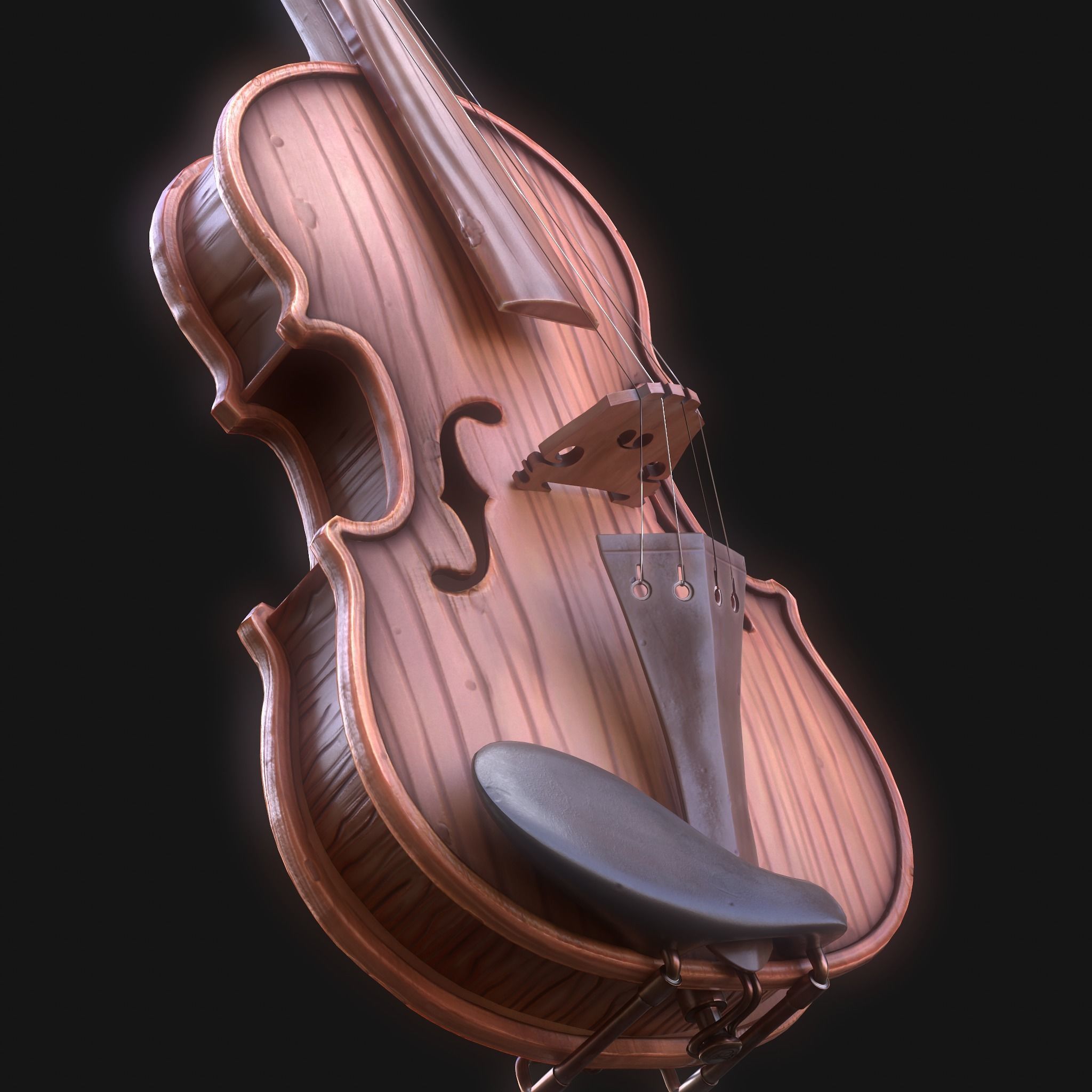 Stylized Wood Violin Low-poly 3D model_3