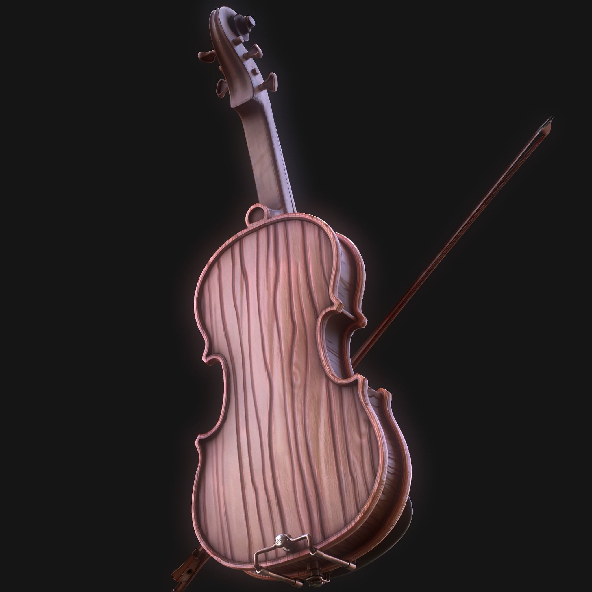 Stylized Wood Violin Low-poly 3D model_11