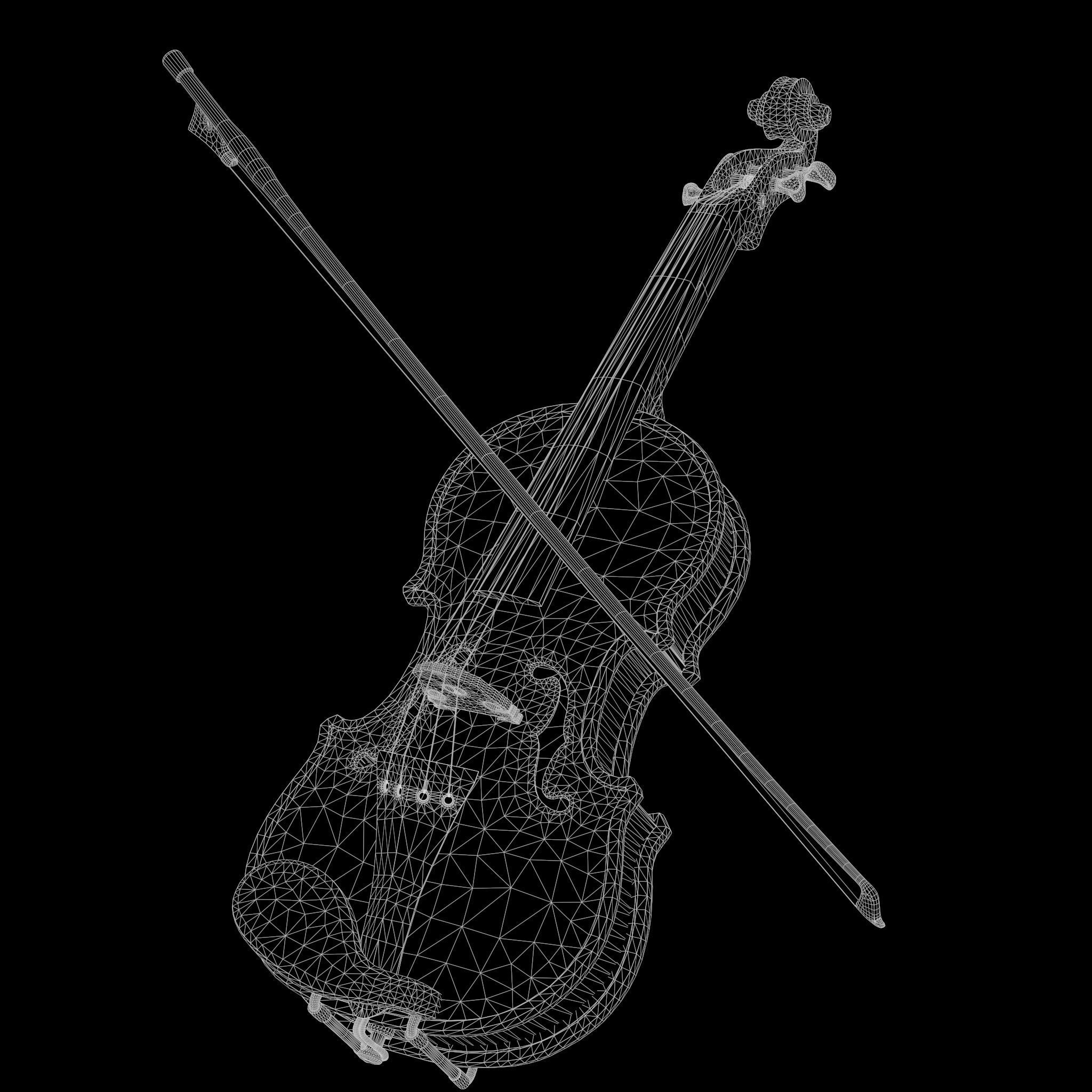 Stylized Wood Violin Low-poly 3D model_16