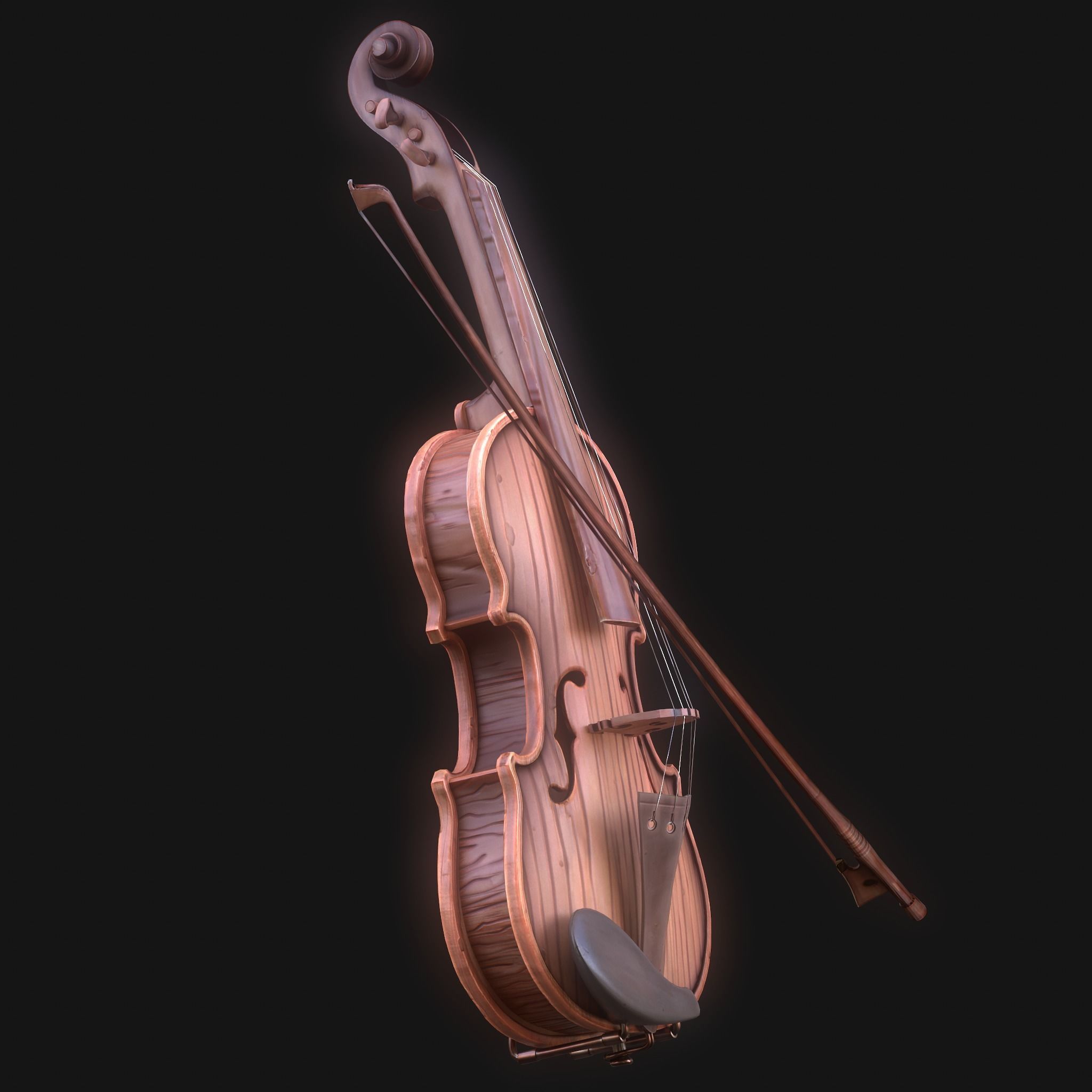 Stylized Wood Violin Low-poly 3D model_14