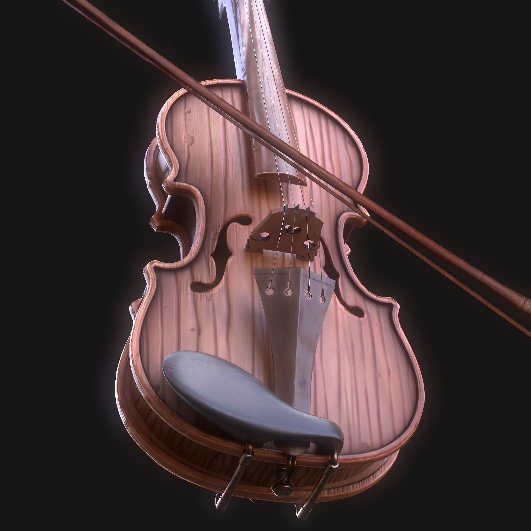Stylized Wood Violin Low-poly 3D model_10