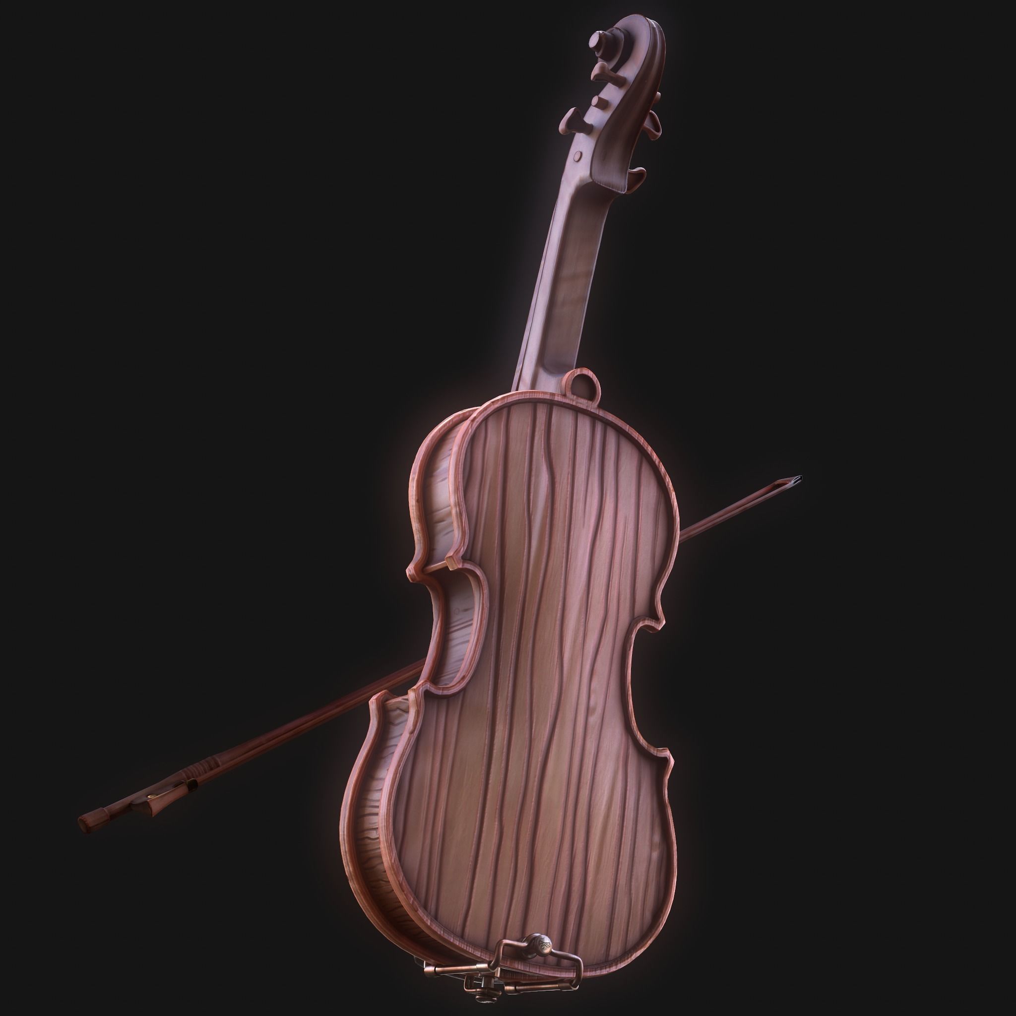 Stylized Wood Violin Low-poly 3D model_12
