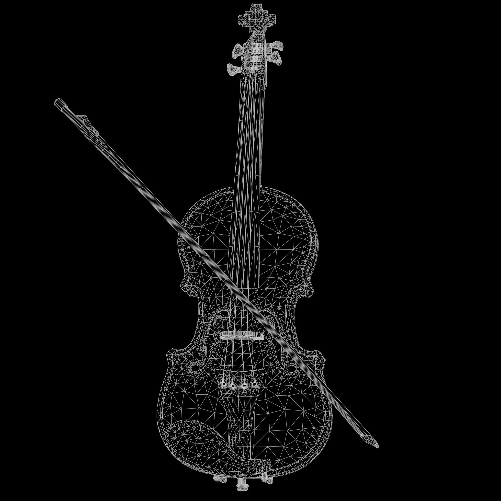 Stylized Wood Violin Low-poly 3D model_17