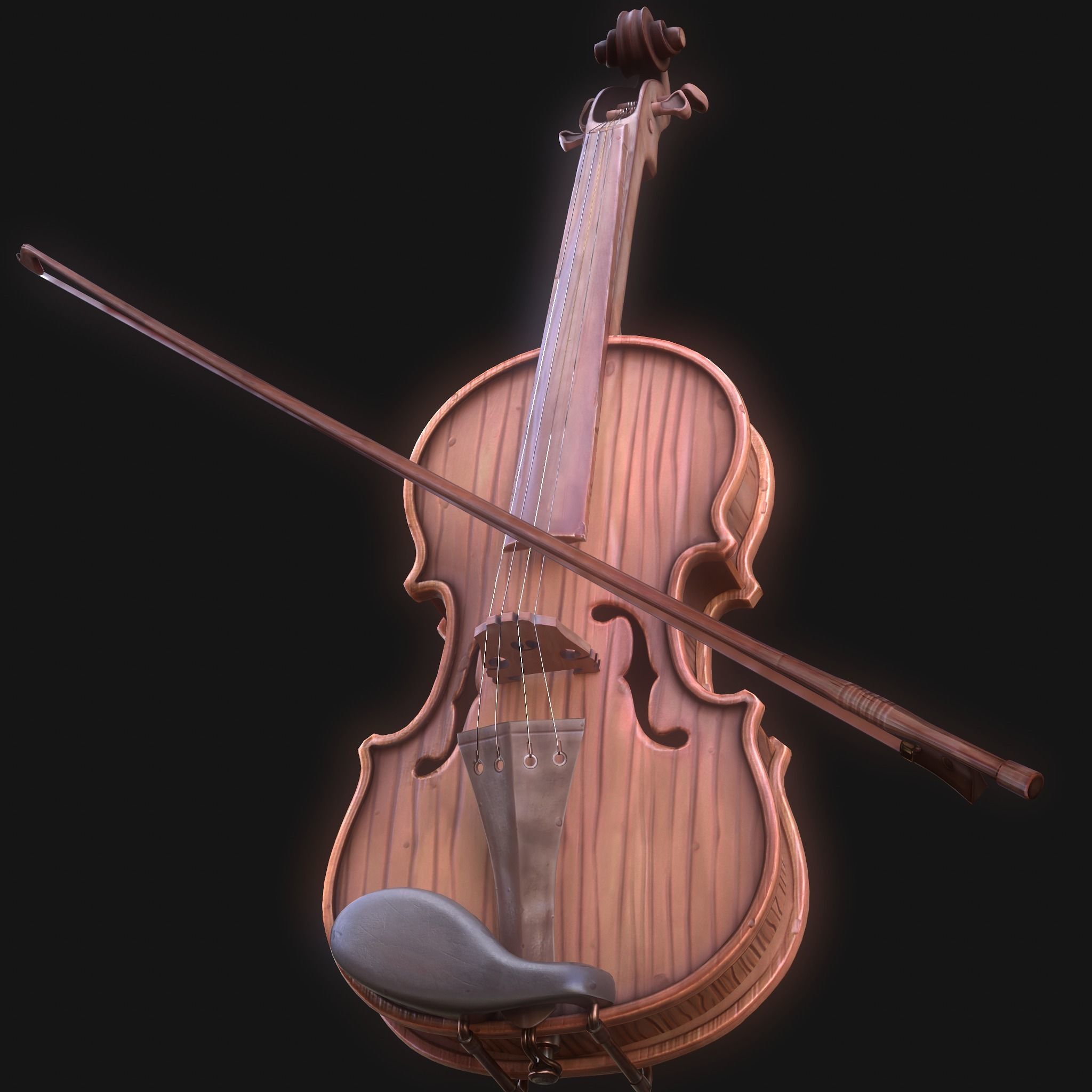 Stylized Wood Violin Low-poly 3D model_8