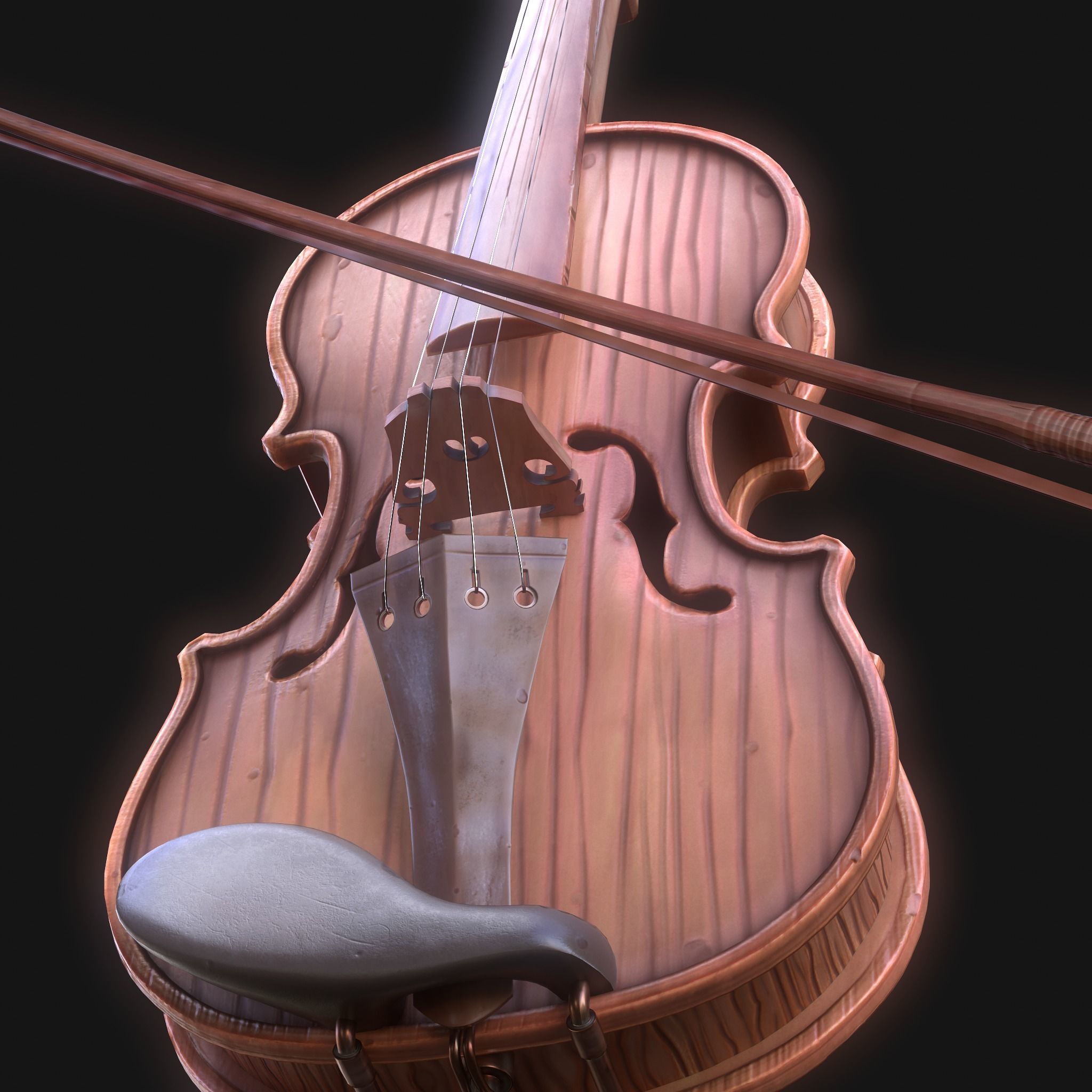 Stylized Wood Violin Low-poly 3D model_9