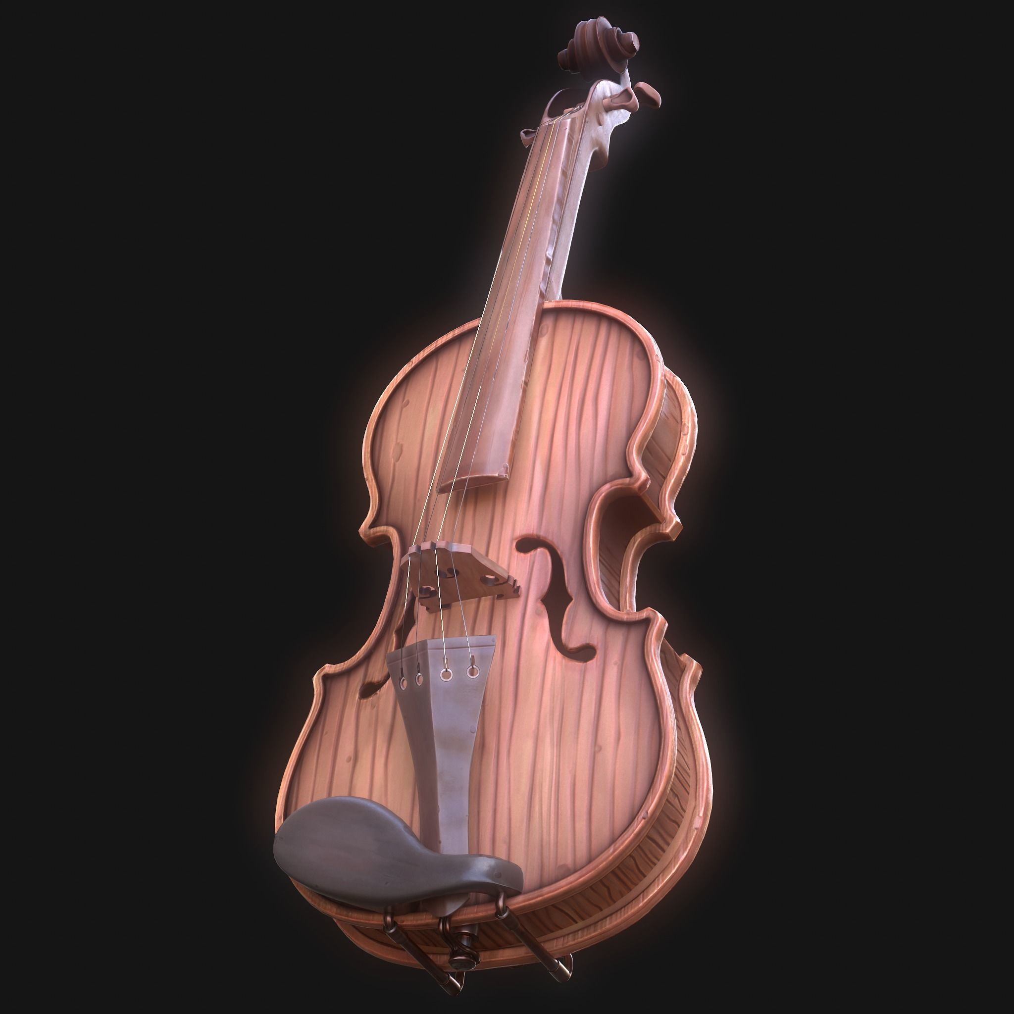 Stylized Wood Violin Low-poly 3D model_5