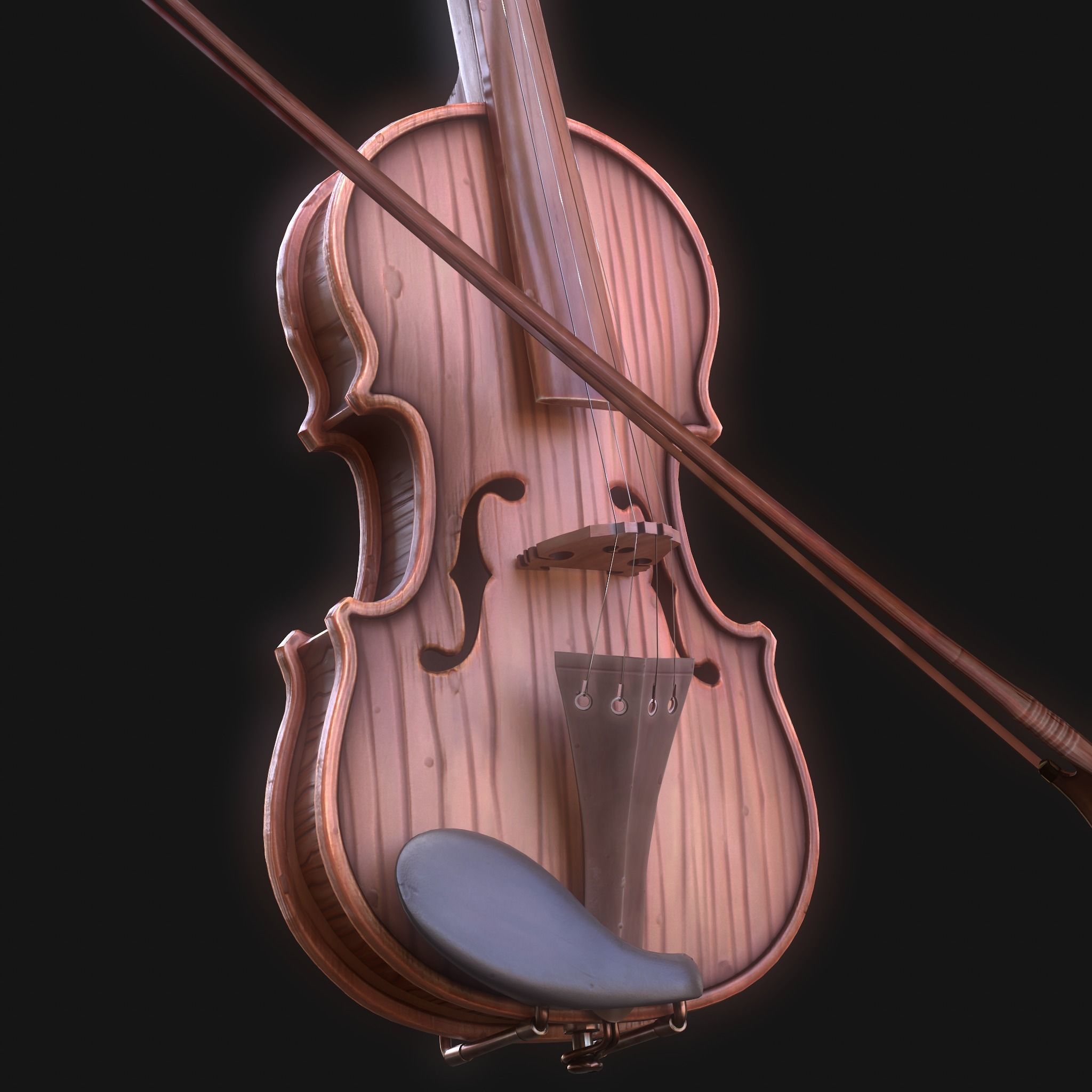Stylized Wood Violin Low-poly 3D model_1