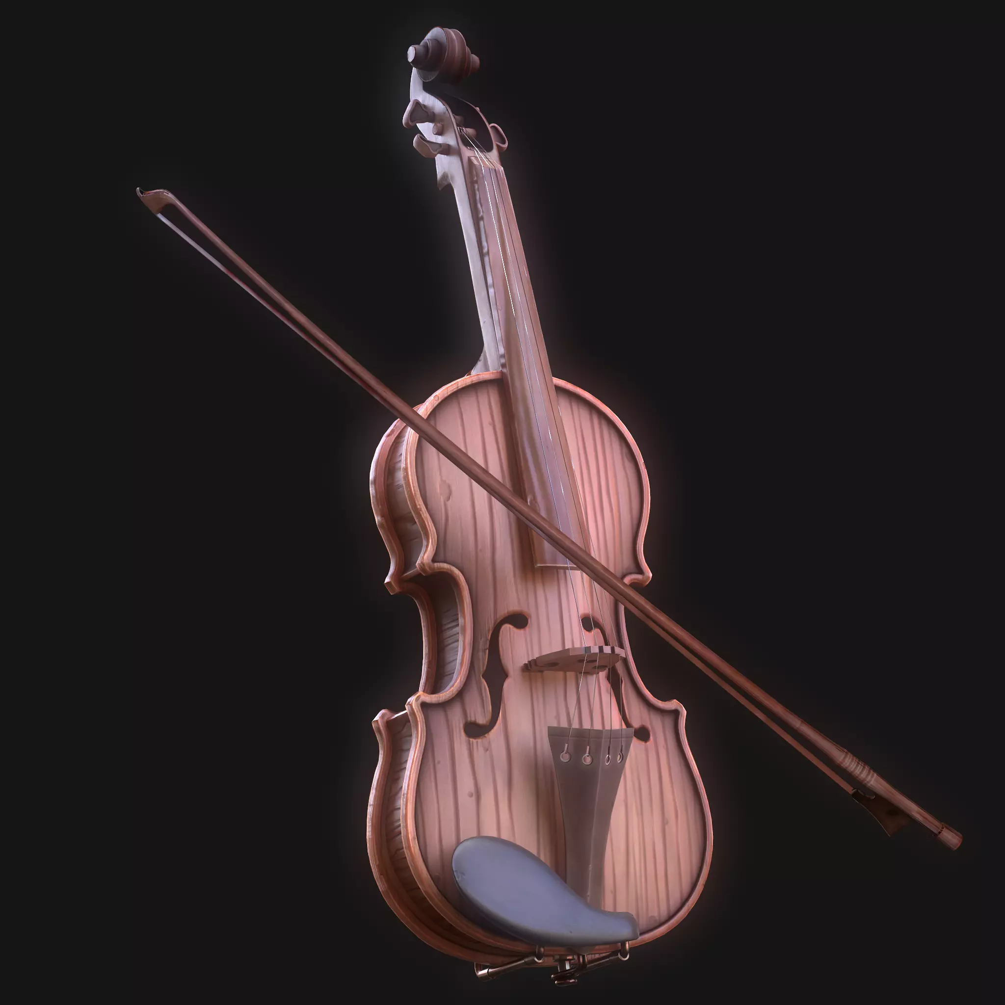 Stylized Wood Violin Low-poly 3D model_0