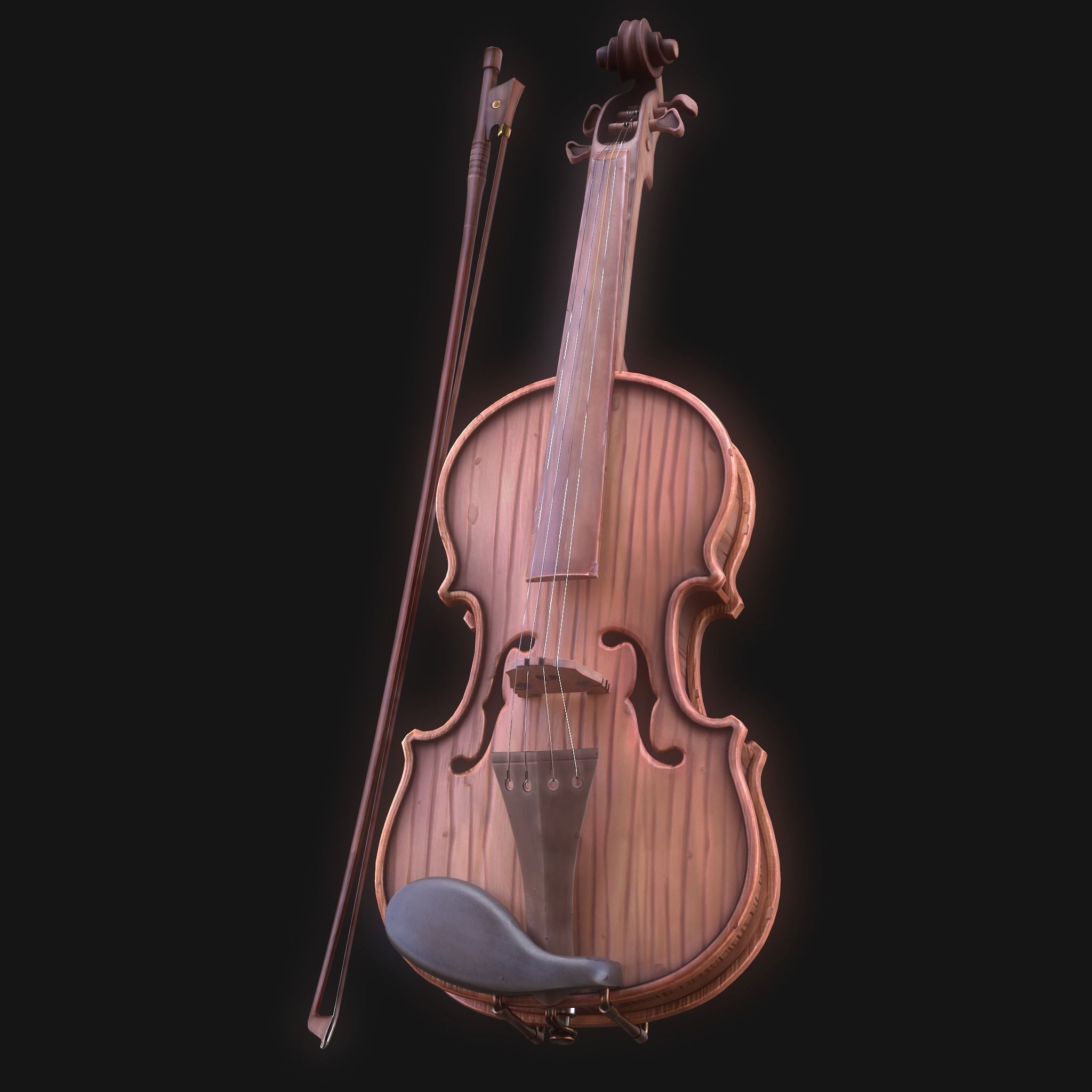 Stylized Wood Violin Low-poly 3D model_6
