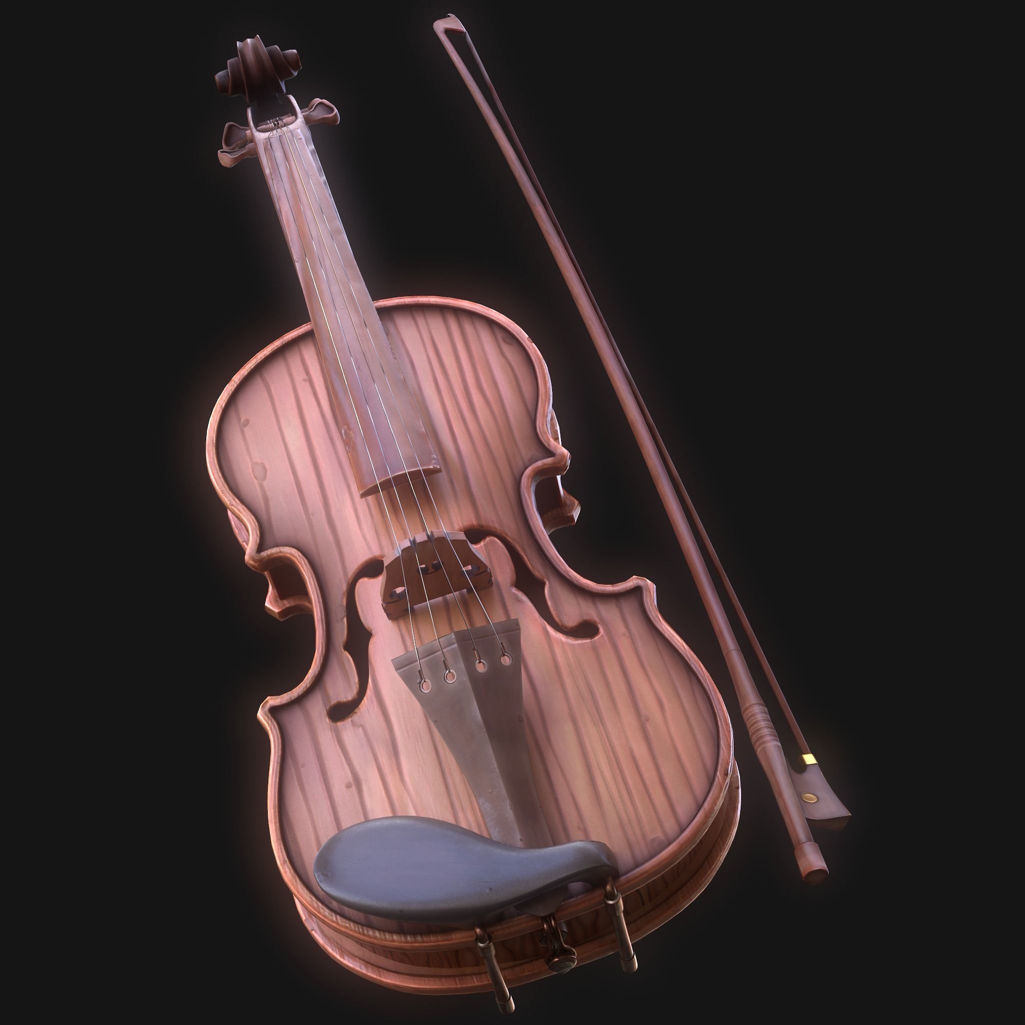 Stylized Wood Violin Low-poly 3D model_2