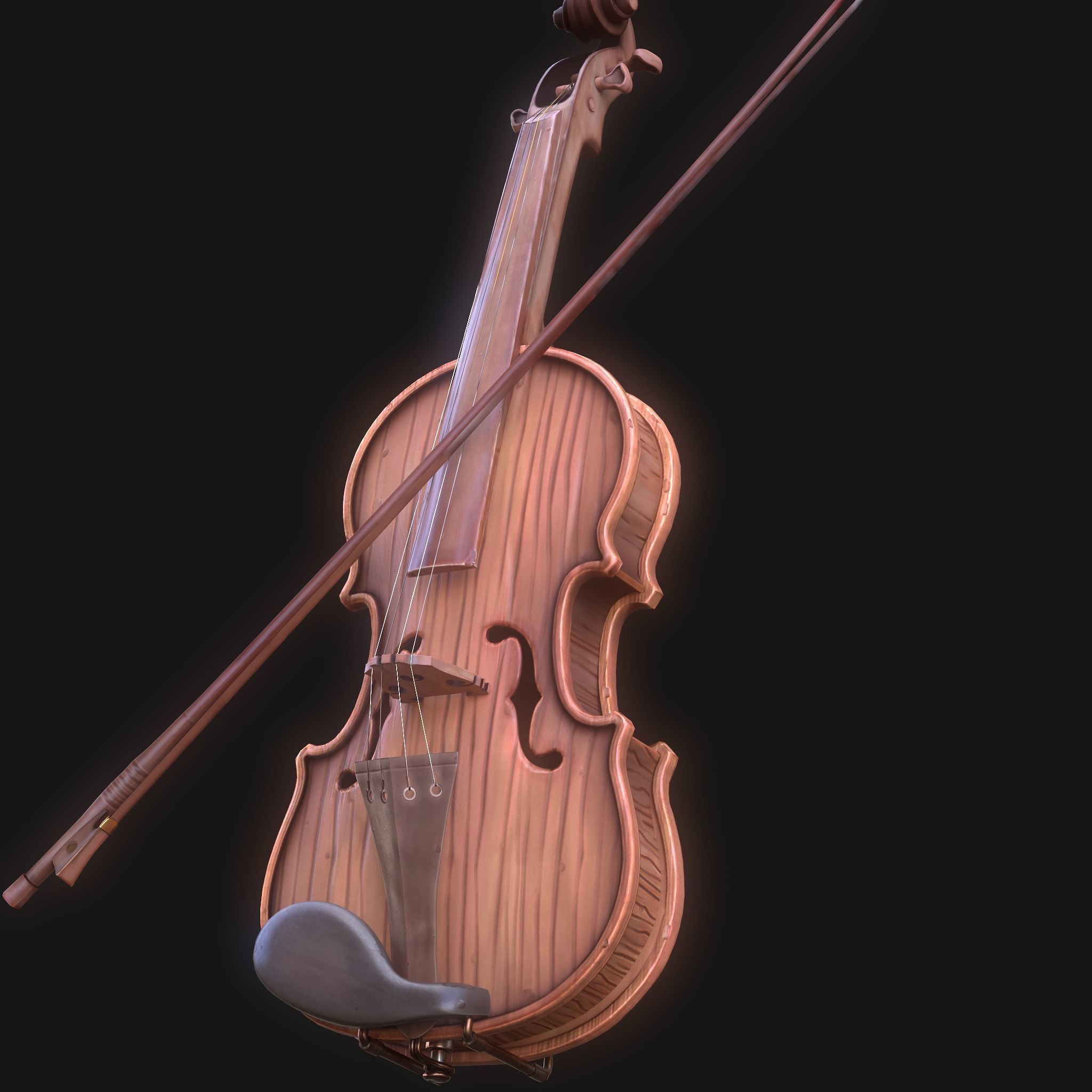Stylized Wood Violin Low-poly 3D model_7
