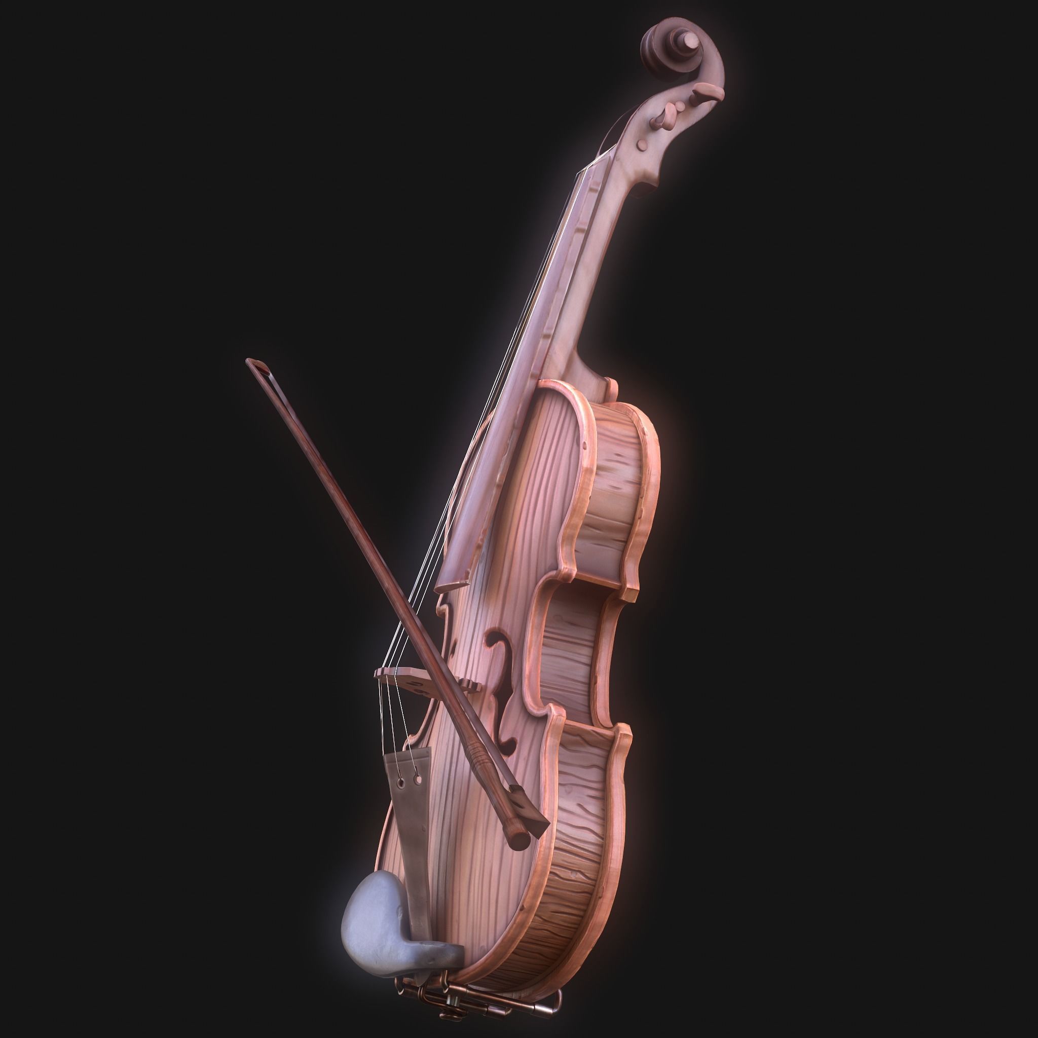 Stylized Wood Violin Low-poly 3D model_13