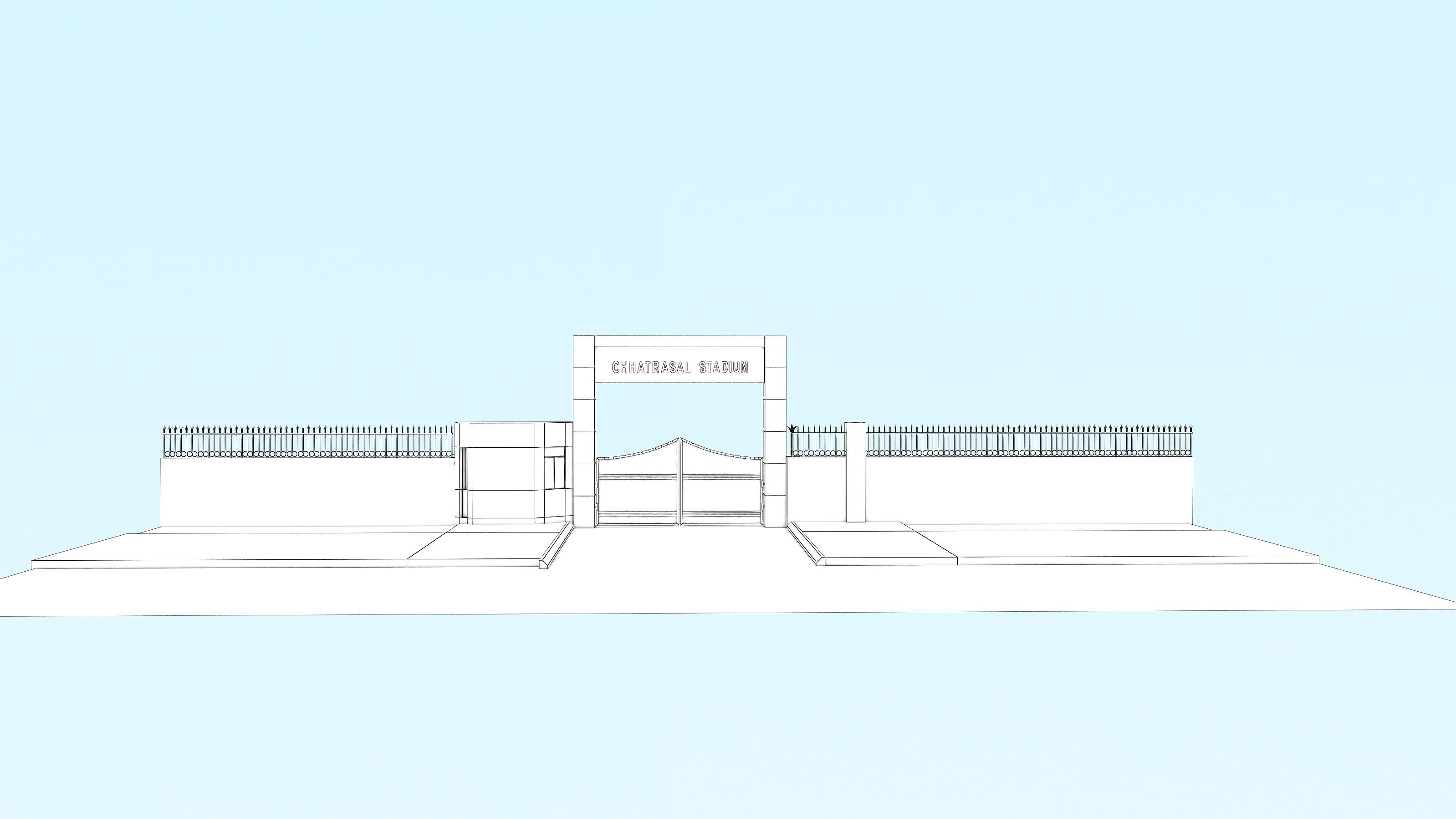 Chhatrasal Stadium Delhi   Low-poly 3D model_12