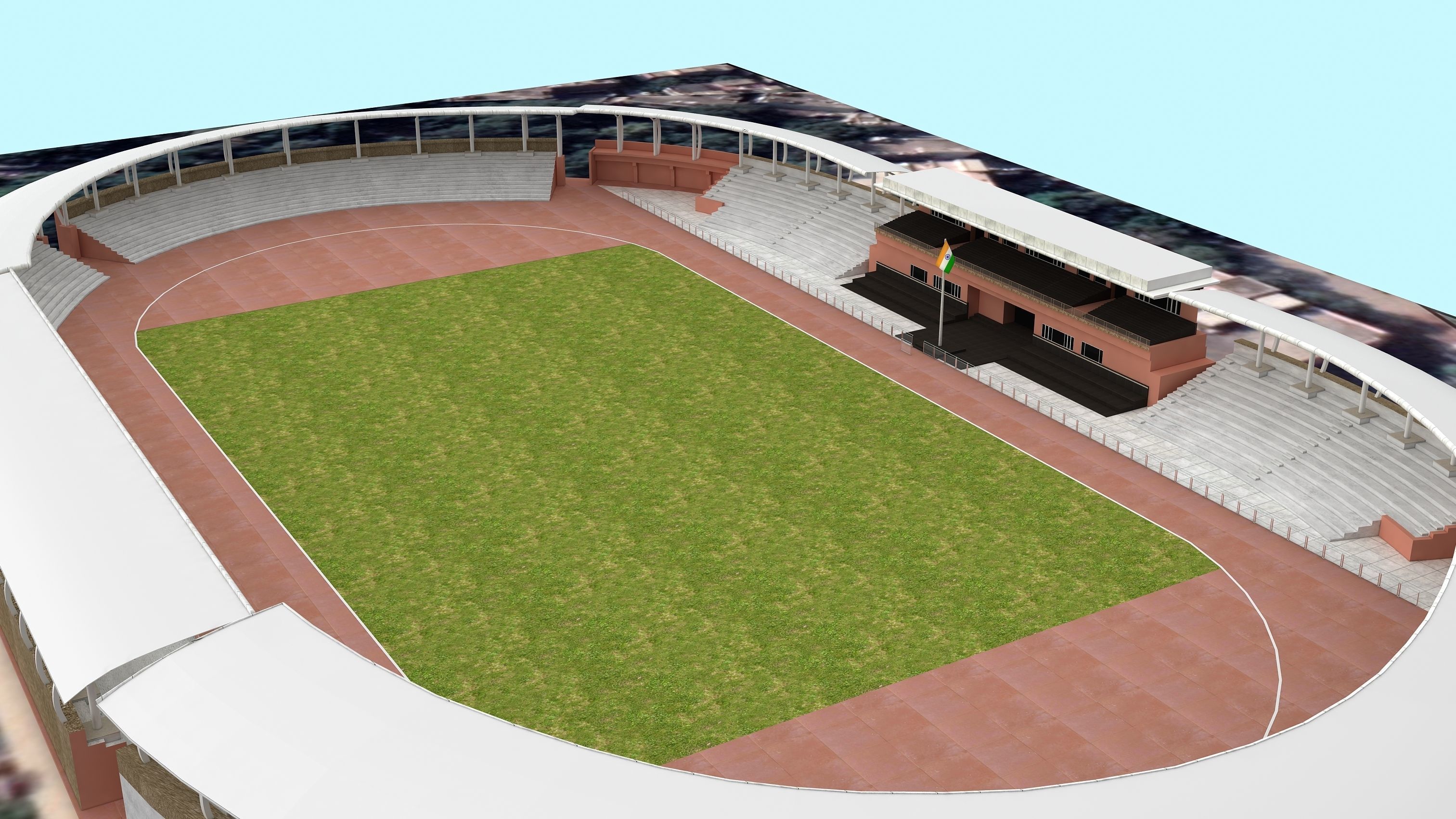 Chhatrasal Stadium Delhi   Low-poly 3D model_5