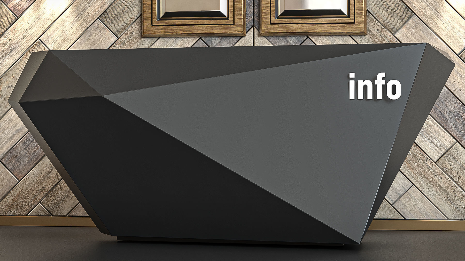 Reception wooden wall with four light fixtures 3D model_3