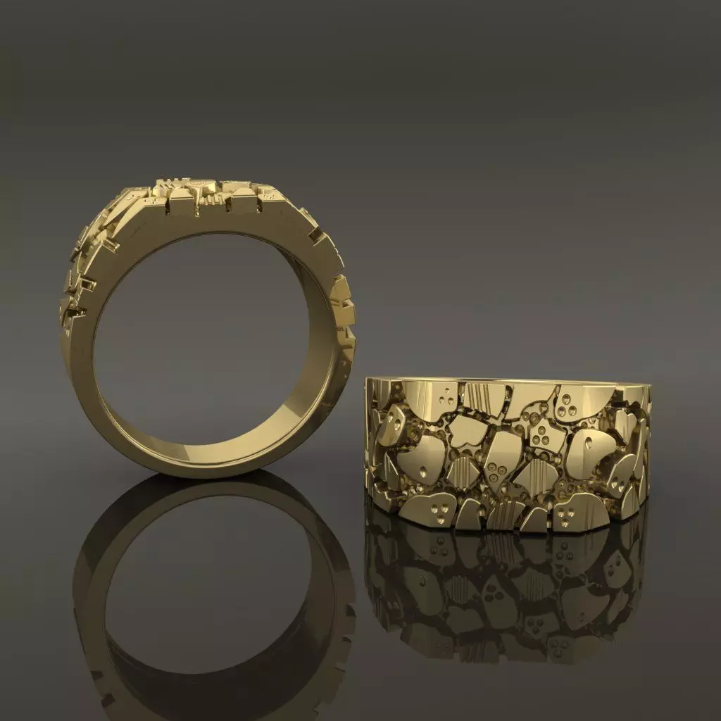 Gold Nugget Signet Ring Band Mix Size 3D print model