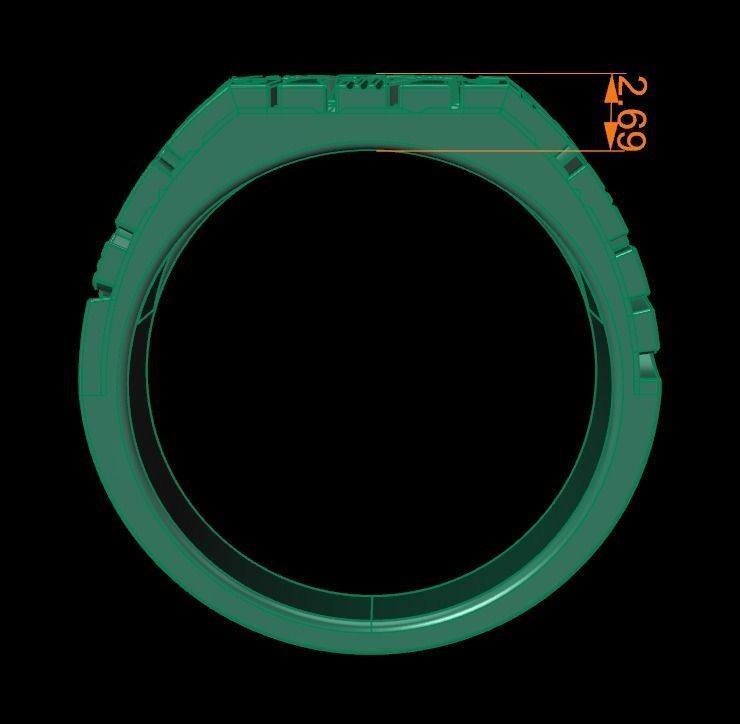 Gold Nugget Narrow Rectangular Signet Ring Mix Size 3D print model_10