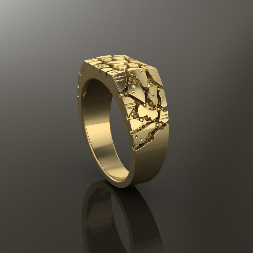 Gold Nugget Narrow Rectangular Signet Ring Mix Size 3D print model_5