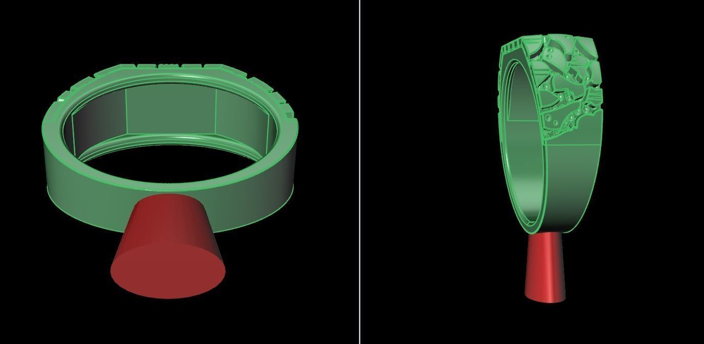 Gold Nugget Narrow Rectangular Signet Ring Mix Size 3D print model_19