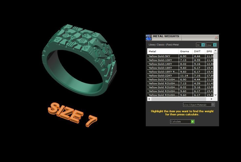 Gold Nugget Narrow Rectangular Signet Ring Mix Size 3D print model_14