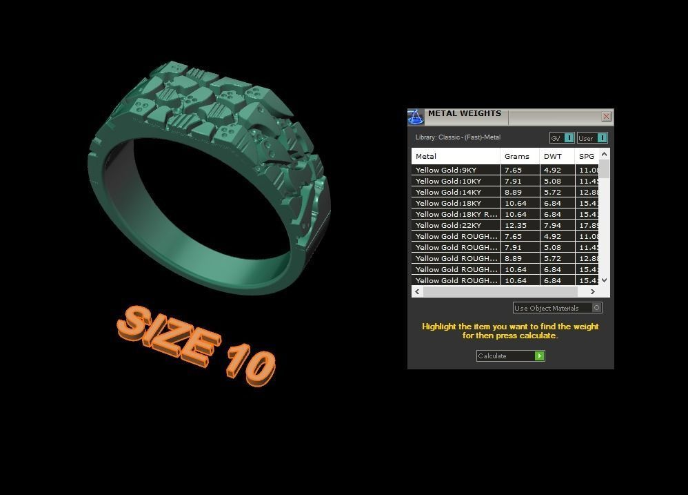 Gold Nugget Narrow Rectangular Signet Ring Mix Size 3D print model_17