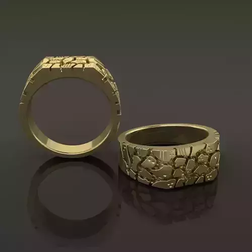Gold Nugget Narrow Rectangular Signet Ring Mix Size