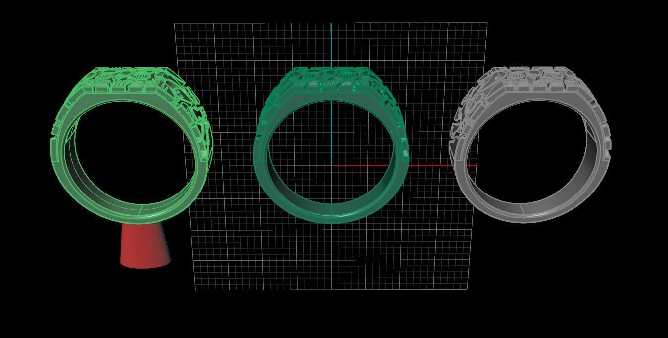 Gold Nugget Narrow Rectangular Signet Ring Mix Size 3D print model_18