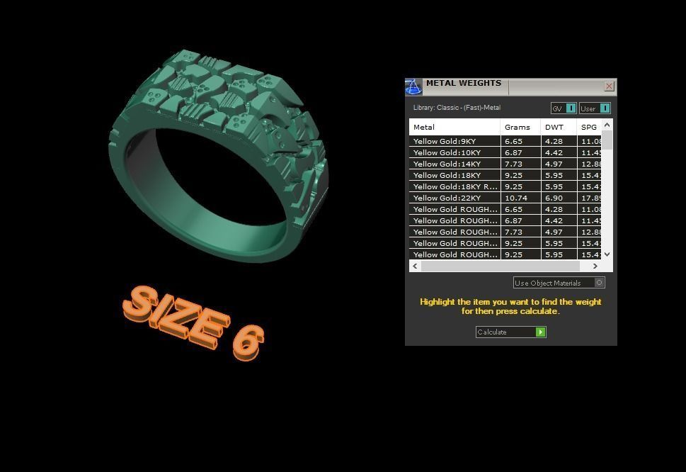 Gold Nugget Narrow Rectangular Signet Ring Mix Size 3D print model_13