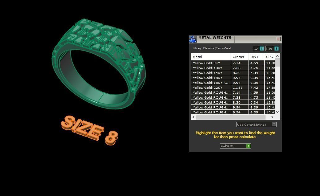 Gold Nugget Narrow Rectangular Signet Ring Mix Size 3D print model_15