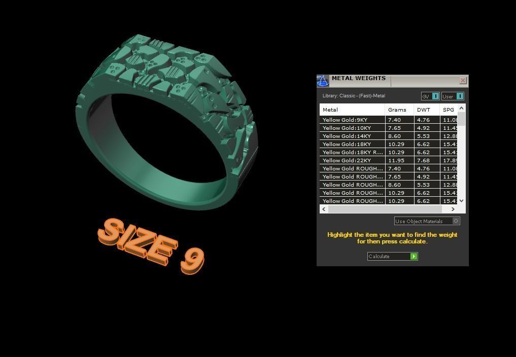 Gold Nugget Narrow Rectangular Signet Ring Mix Size 3D print model_16