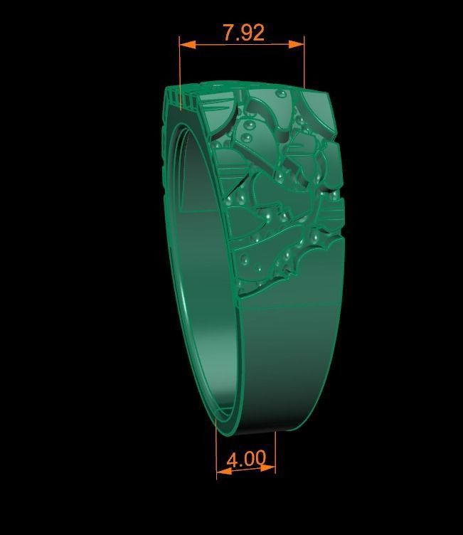 Gold Nugget Narrow Rectangular Signet Ring Mix Size 3D print model_11