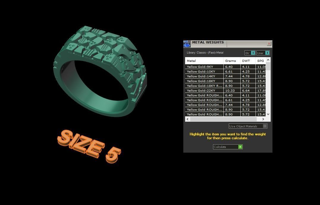 Gold Nugget Narrow Rectangular Signet Ring Mix Size 3D print model_12