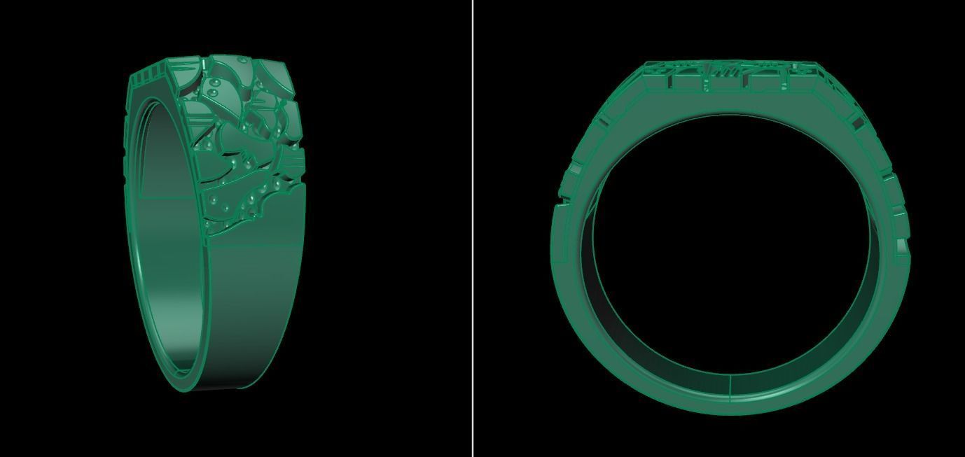 Gold Nugget Narrow Rectangular Signet Ring Mix Size 3D print model_20