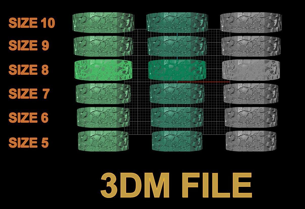 Gold Nugget Narrow Rectangular Signet Ring Mix Size 3D print model_4