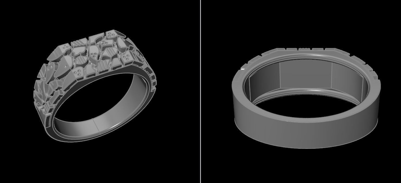 Gold Nugget Narrow Rectangular Signet Ring Mix Size 3D print model_21